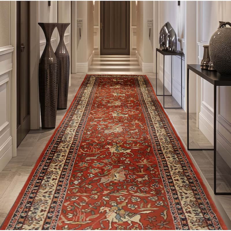 3'1''x18'8'' Runner Hand Knotted Wool Burnt Orange Kashan Area Rug - 3' 1'' x 18' 8'' - 3' 1'' x 18' 8''