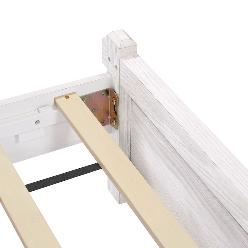 Christopher Knight Home - Farmhouse Platform Bed Frame with 2-Tier Headboard & Solid Wood Slat Support, No Box Spring Required