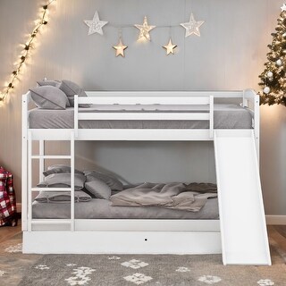 Space-saving Design Low Bunk Bed with Slide,Twin over Twin Bunk Bed with Convertible Slide and Ladder
