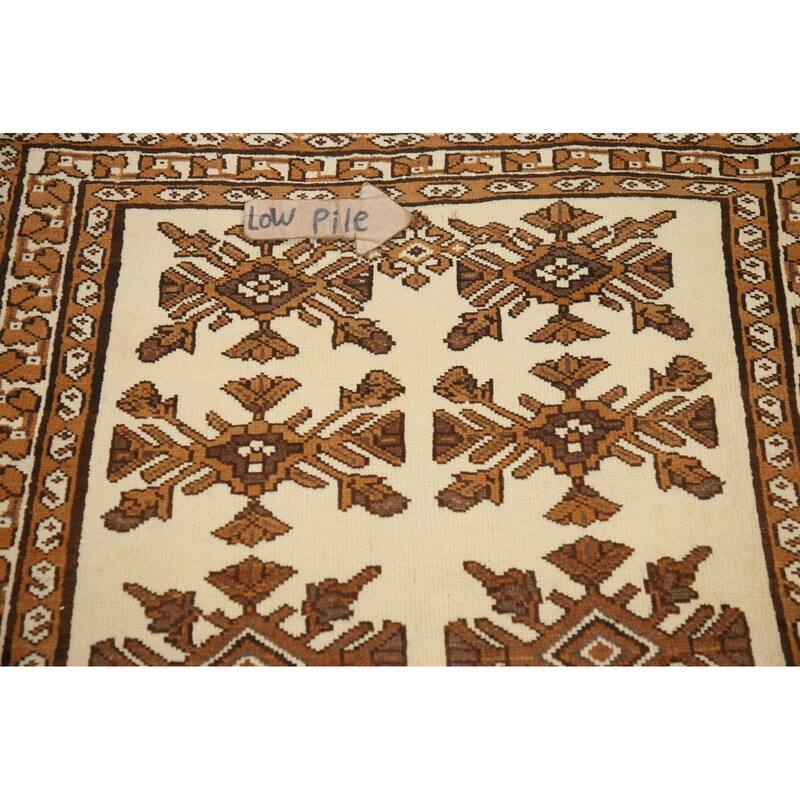 Hand Knotted Oriental 100% Wool Carpet Traditional Geometric Beige & Ivories Balouch Runner Rug - 6' 8'' X 3' 4''