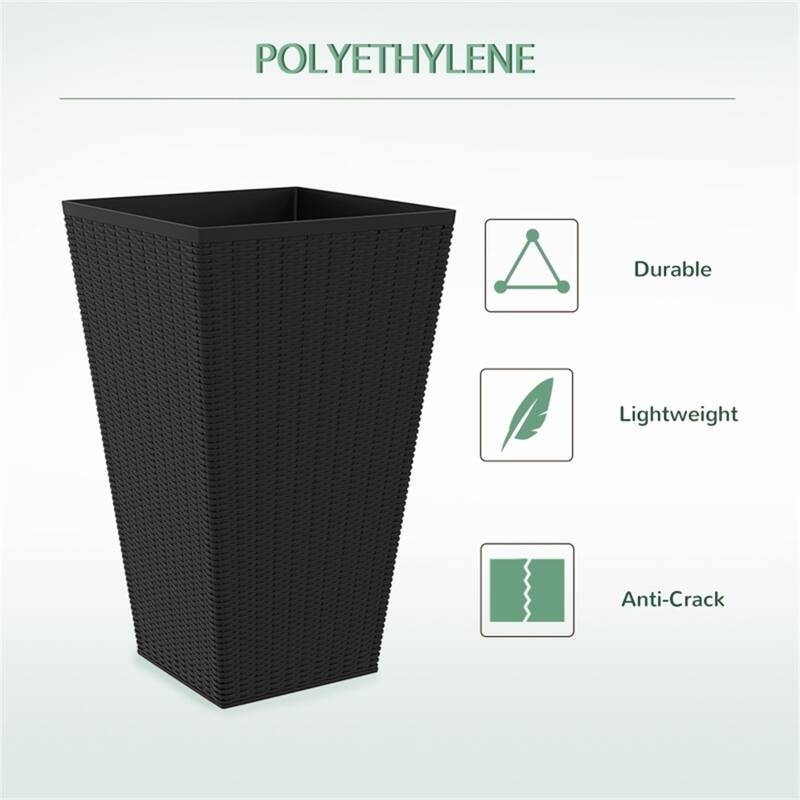 3-Piece Garden Pot Set with Drainage Hole and Rattan Design - 14.25" L x 14.25" W x 24" H