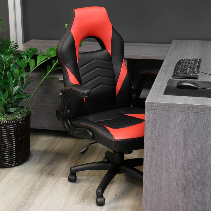 High Back Adjustable Faux Leather Office Chair in Black and Red