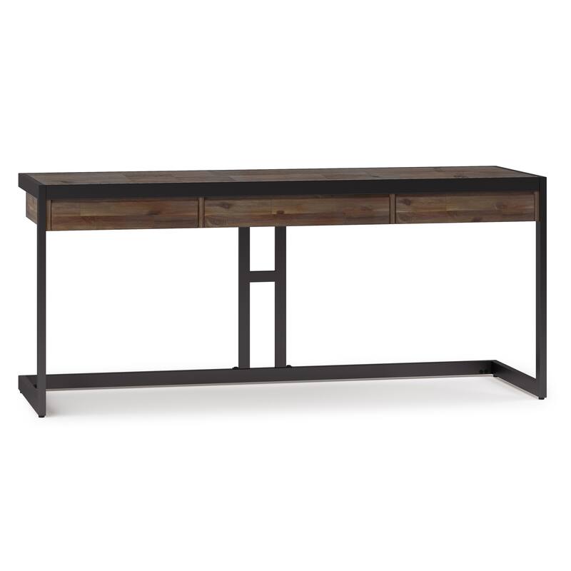 WYNDENHALL Cecilia SOLID ACACIA WOOD Industrial 72 inch Wide Large Desk in Rustic Natural Aged Brown