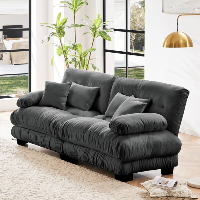 Oversized Modular Sectional Sofa, Chenille Deep Seat 2-Seater Sofa, Upholstered Cloud Couch with Lumbar Pillows & Throw Pillows - Gray