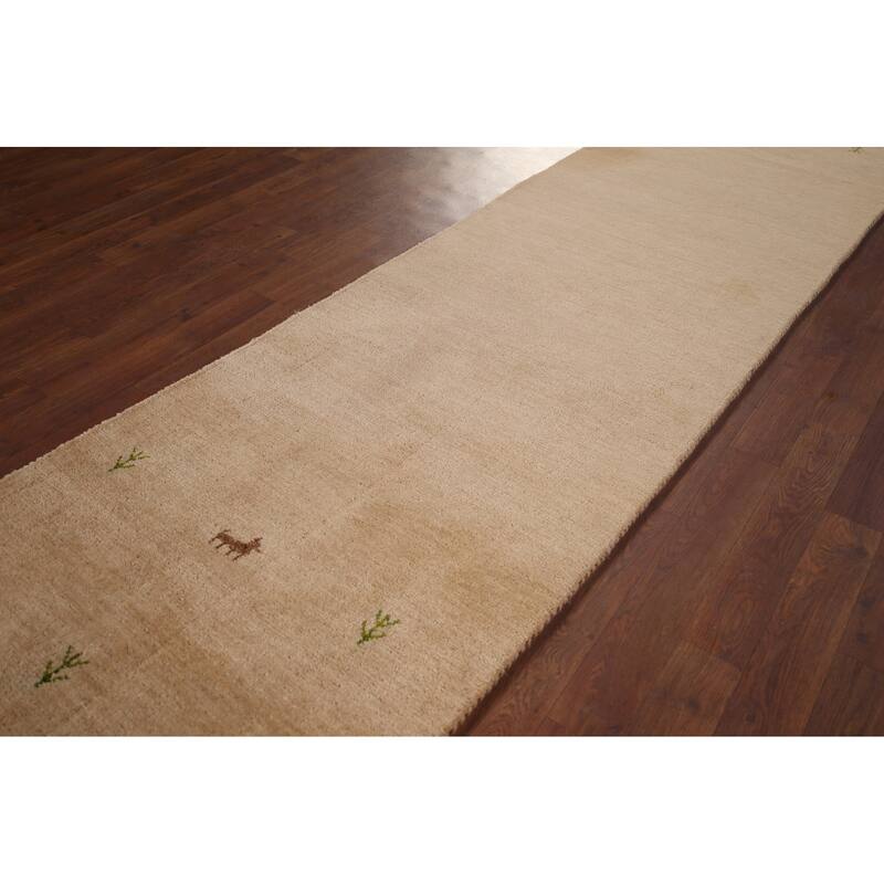 Little Animals Gabbeh Oriental Runner Rug Hand-Knotted Wool Carpet - 2'6"x 9'7"