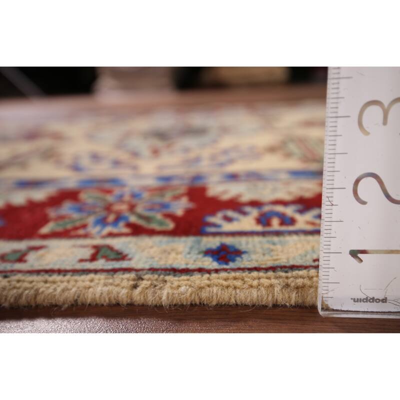 Geometric Kazak Accent Rug Handmade Yellow Wool Carpet - 3'6" x 5'1"