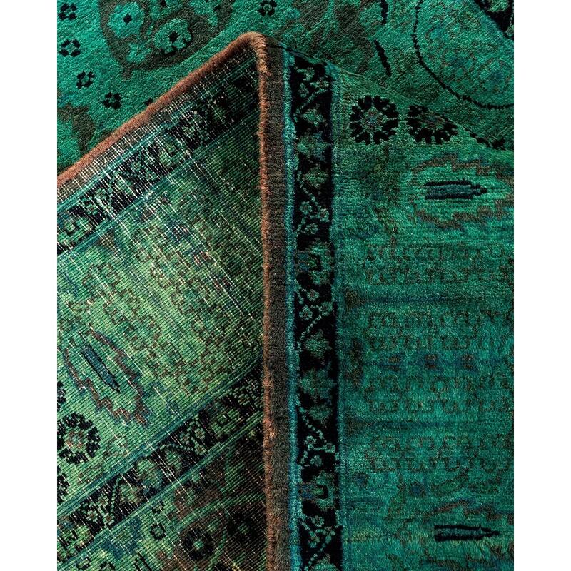 Overton Hand Knotted Wool Vintage Inspired Modern Contemporary Overdyed Green Runner Rug - 3' 3" x 8' 10"