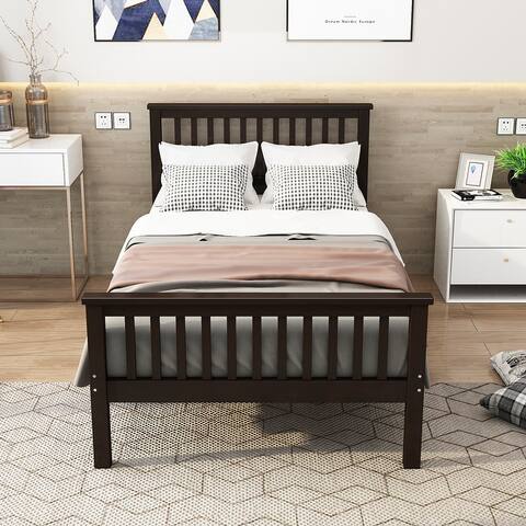 Twin Size Wood Platform Bed with Headboard and Footboard