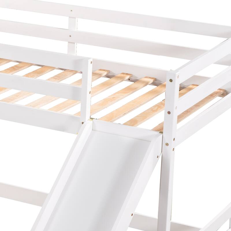 L-Shaped Bunk Bed with Slide, Full and Twin Size, White