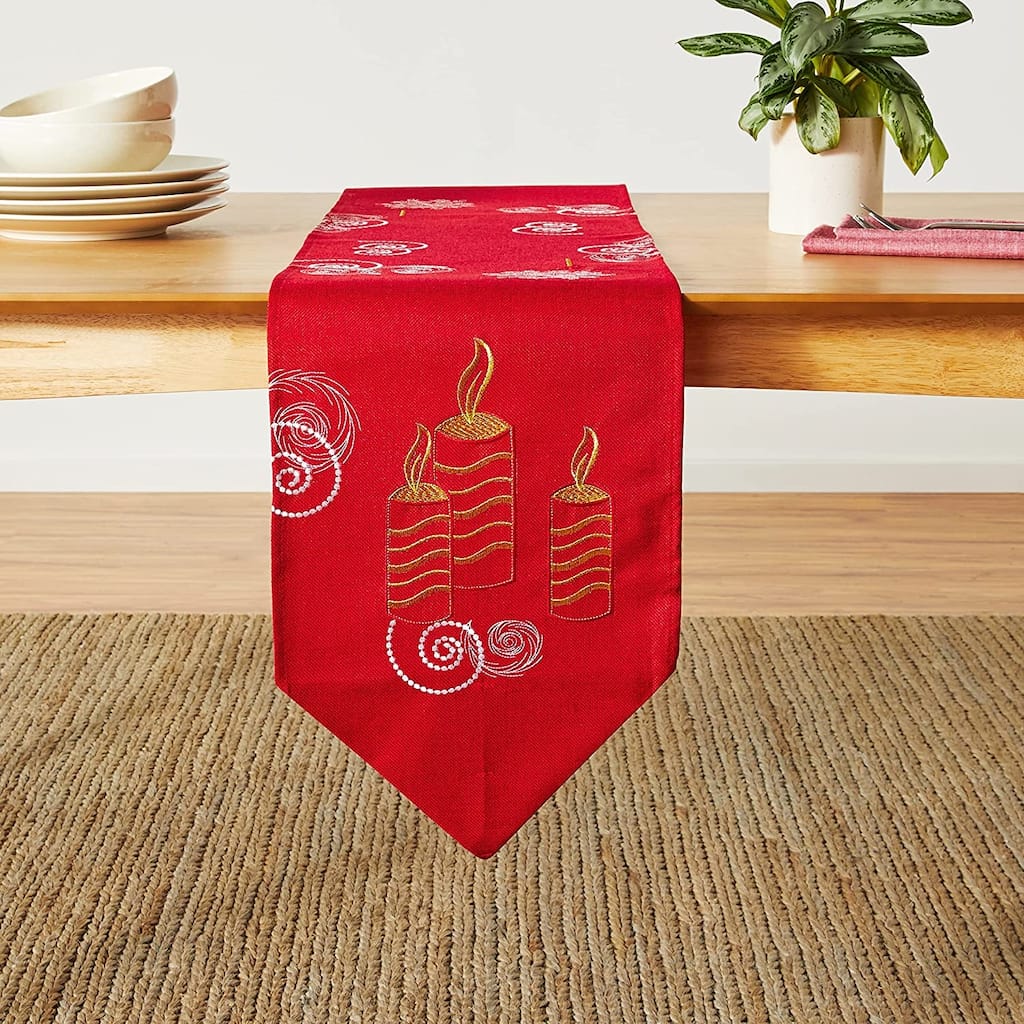 Violet Linen Seasonal Xmas Christmas Holiday Glories Pattern, 13 Inch by 70 Inch, Decorative Table Runners