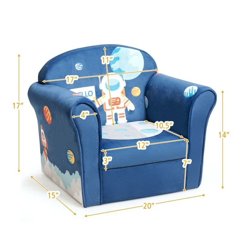 Kids Astronaut Armrest Upholstered Couch - 20" x 15" x 17" (L x W x H)