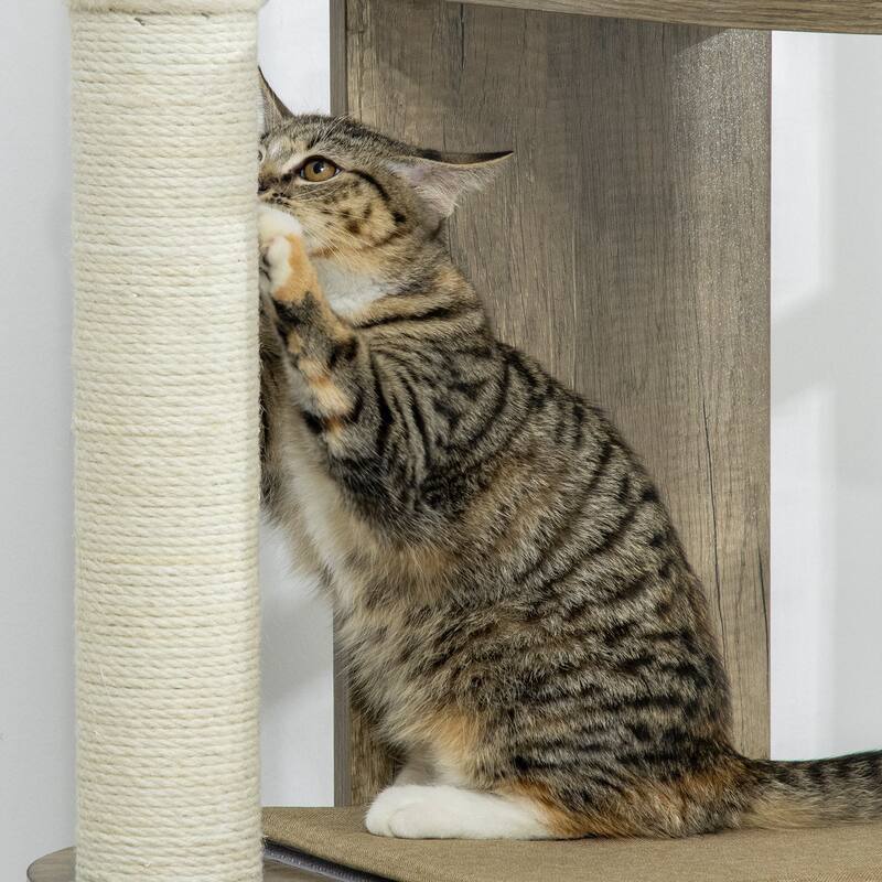 PawHut 65" Corner Modern Cat Tree Tall for Climbing, Large Multilevel Cat Tower with Scratching Posts, Small-Fit Kitten Tower