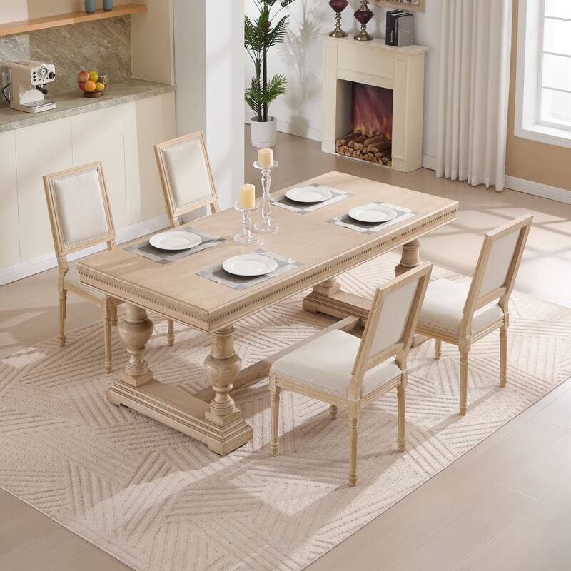 French Country Dining Chairs Set of 2, Upholstered Chairs with Square Back, Wire drawing and carving techniques