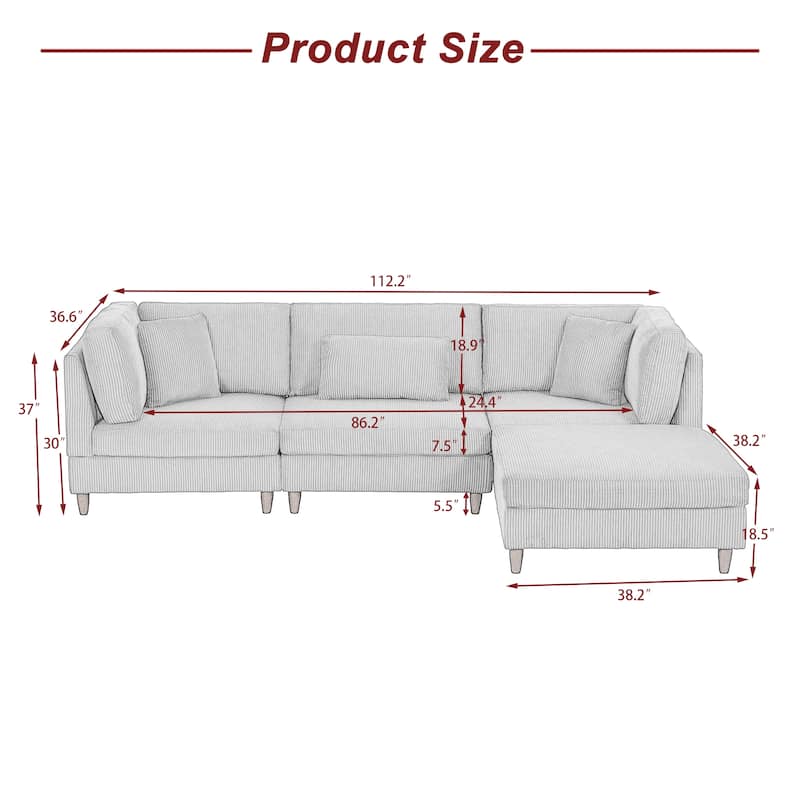 Modern Oversized Modular Corduroy Sectional Sofa Set