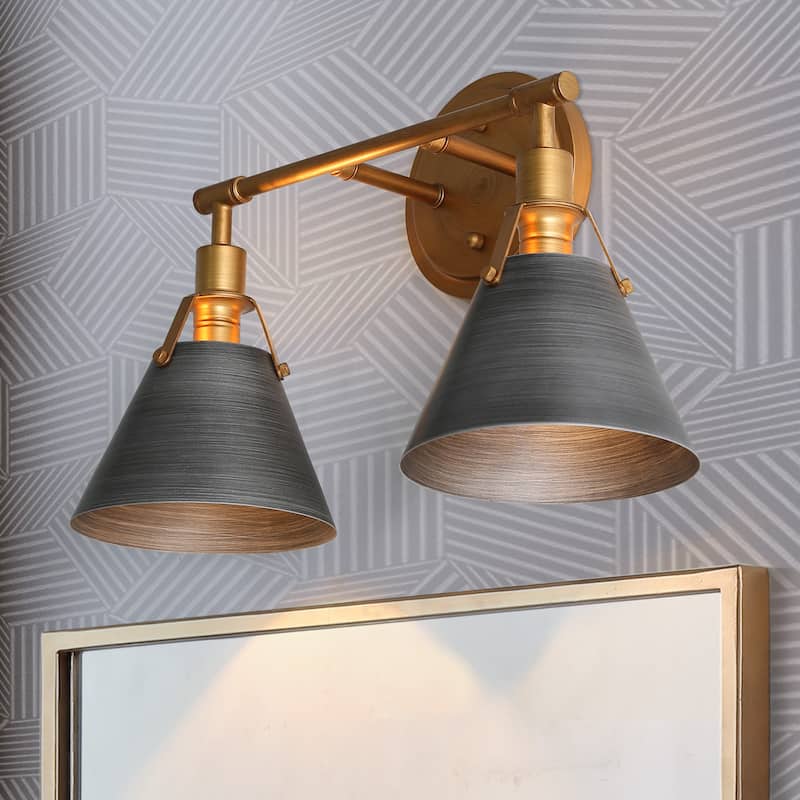 Coney Modern 2-Light Brushed Gold Bathroom Vanity Light Wall Sconces