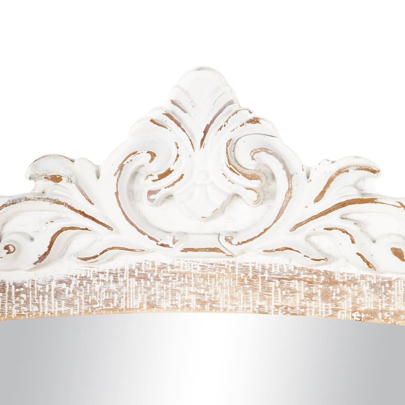 White or Cream Wooden Arched Wall Mirror with Scroll Details
