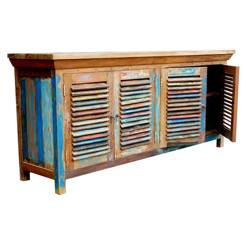 Chic Teak Chest / Media Center with 4 Doors made from Recycled Teak Wood Boats