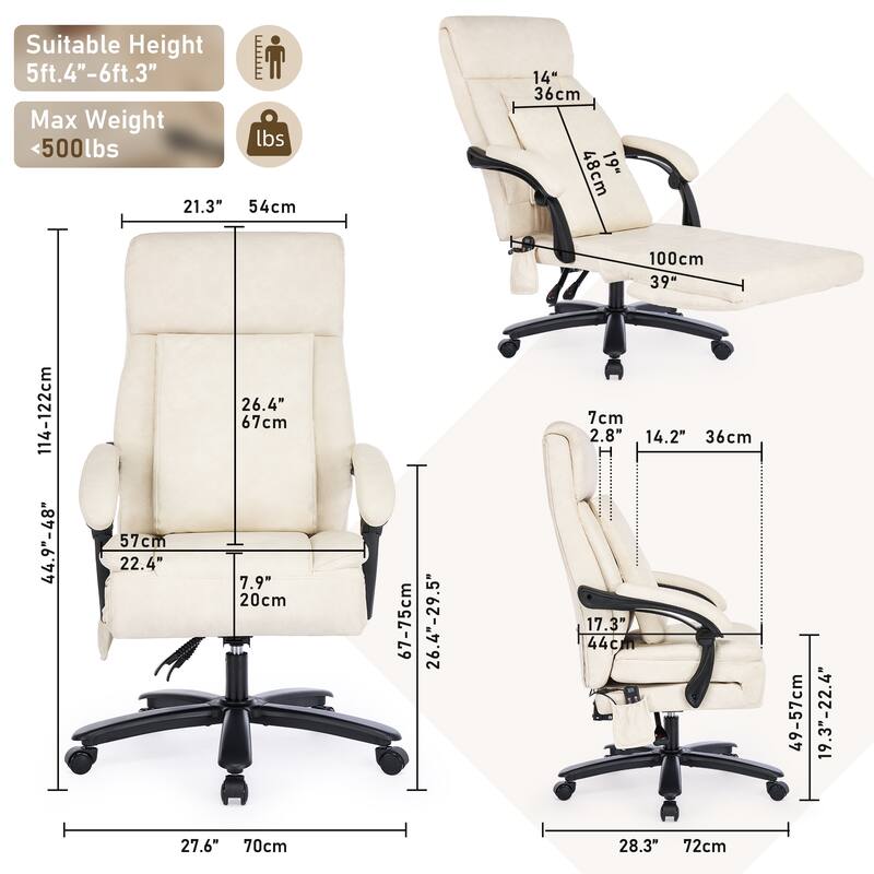 500Lbs Massage Reclining Executive Office Chair, Faux Leather High Back Ergonomic Office Chair With Footrest