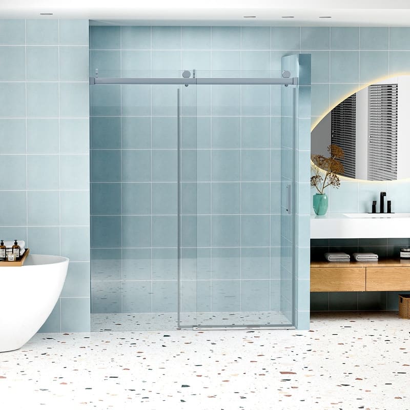 ABRUZZO 56-60" W x 76" H Frameless Soft-Closing Single Sliding Shower Door 1/4" (6mm) Explosion-Proof Tempered Glass