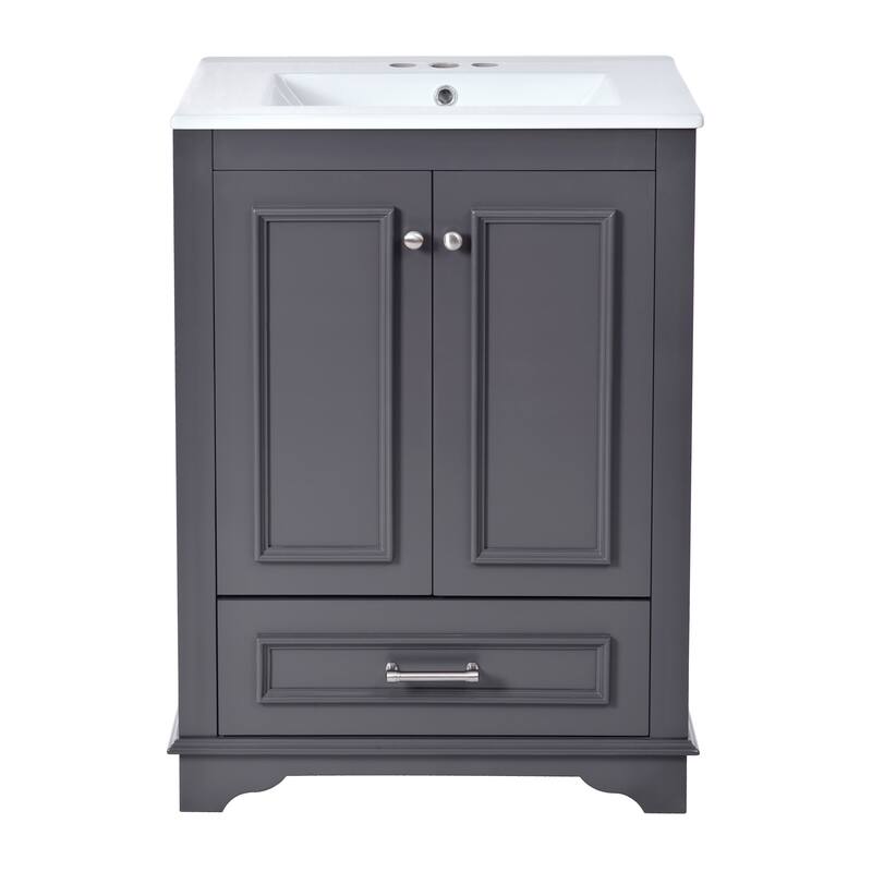 GDFStudio - Halcyon Modern Freestanding Bathroom Vanity with Ceramic Sink and Soft-Closing Storage Doors & Silver Handles