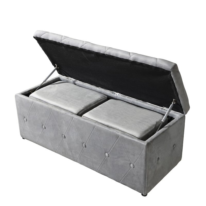 Rectangular Storage Ottoman Short velvet with 2 Set Ottomans