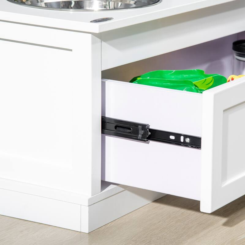 PawHut Large Elevated Dog Bowls with Storage Drawer Containing 11L Capacity, Raised Dog Bowl Stand
