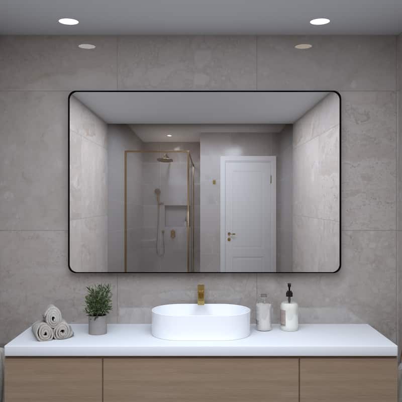 48 Inch Black Rectangular Mirror Metal Framed Mirror Vanity Mirror Dressing Mirror, for Bathroom, Living Room - 48