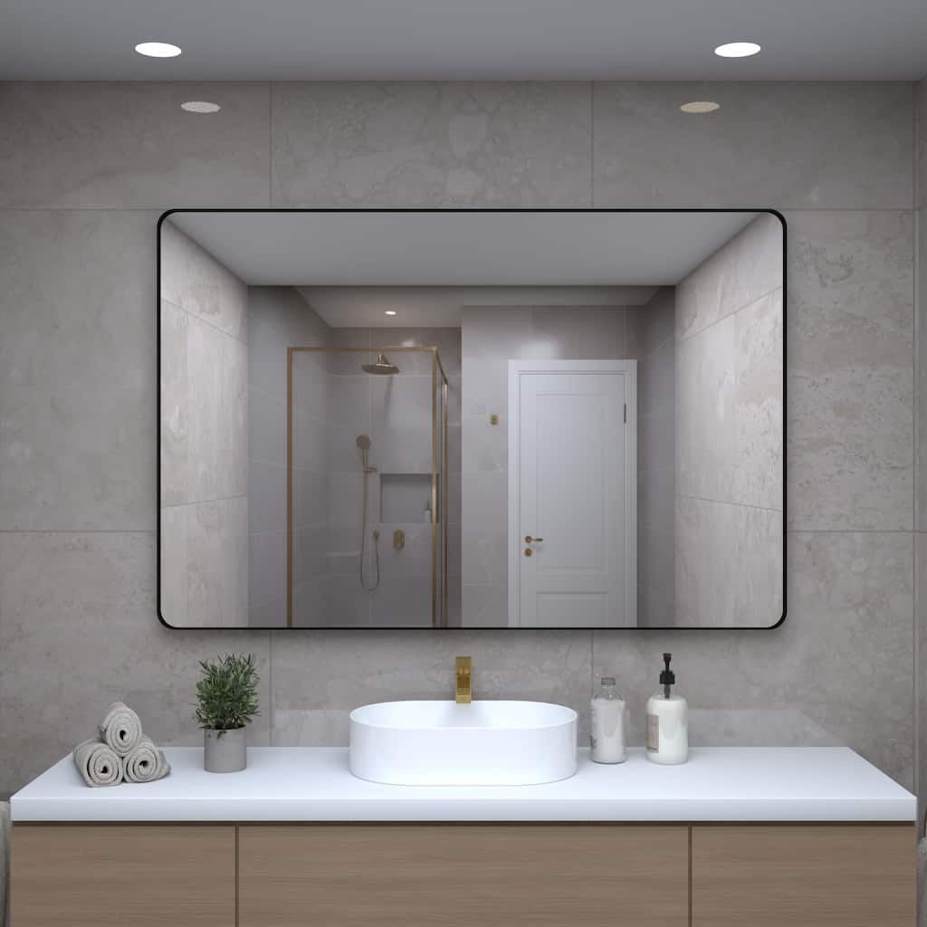 48 Inch Black Rectangular Mirror Metal Framed Mirror Vanity Mirror Dressing Mirror, for Bathroom, Living Room