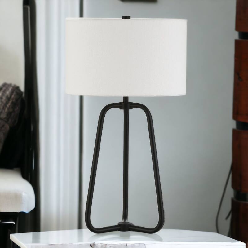 25" Metal Table Lamp with White Drum Shade - 14" x 14" x 25"