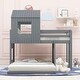 preview thumbnail 14 of 29, Twin Over Full Size Bunk Bed, Loft Bed with Playhouse & Ladder Upholstered Bed and Guardrails Wooden Houses Bed