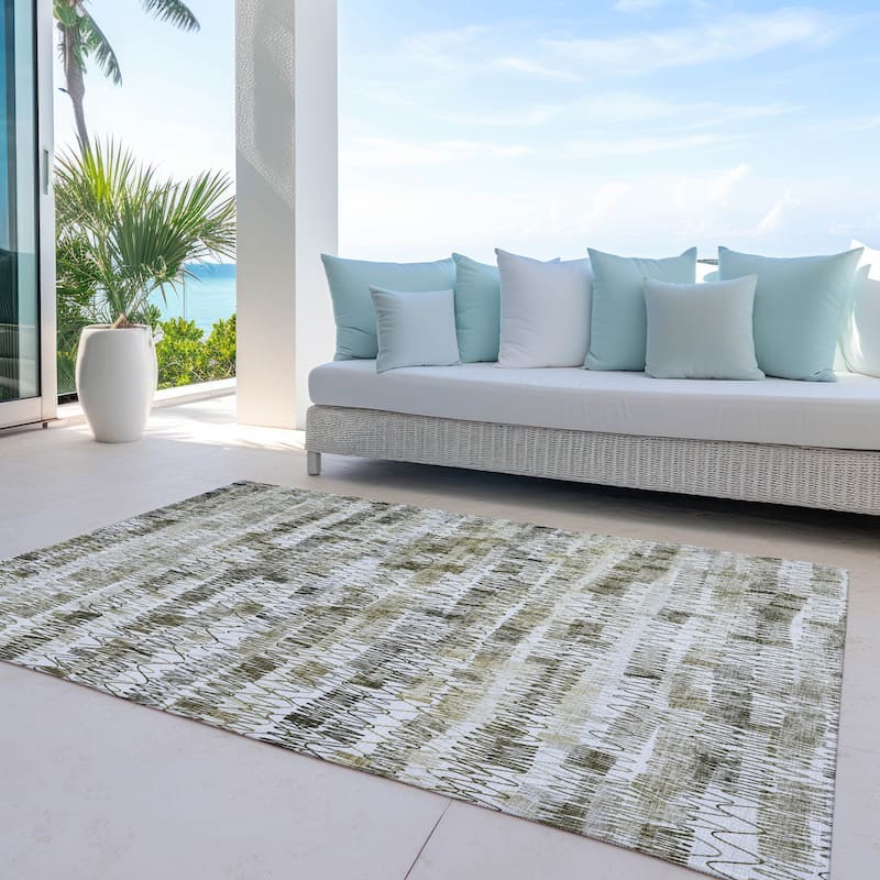 Machine Washable Indoor/ Outdoor Chantille Abstract Zig Zag Rug - Taupe - 9' x 12'