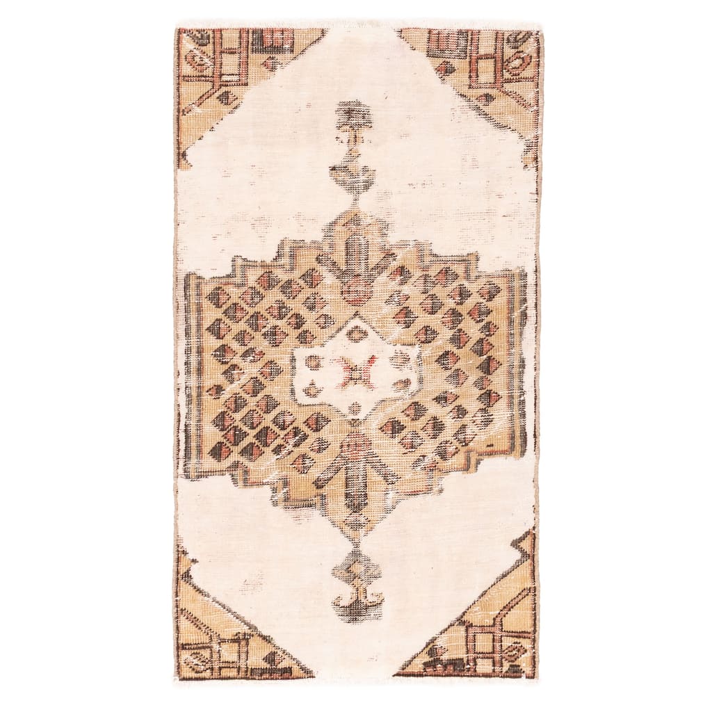 ECARPETGALLERY Hand-knotted Antalya Vintage Ivory Wool Rug - 2'11 x 5'1