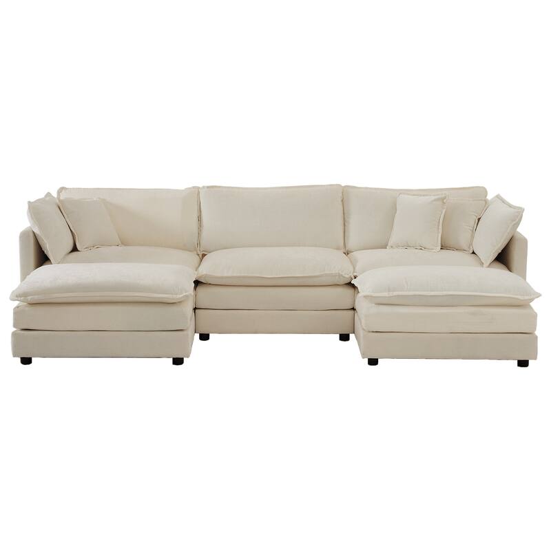 GDFStudio - Zika Chenille 3-Seater Sofa with 2 Ottoman