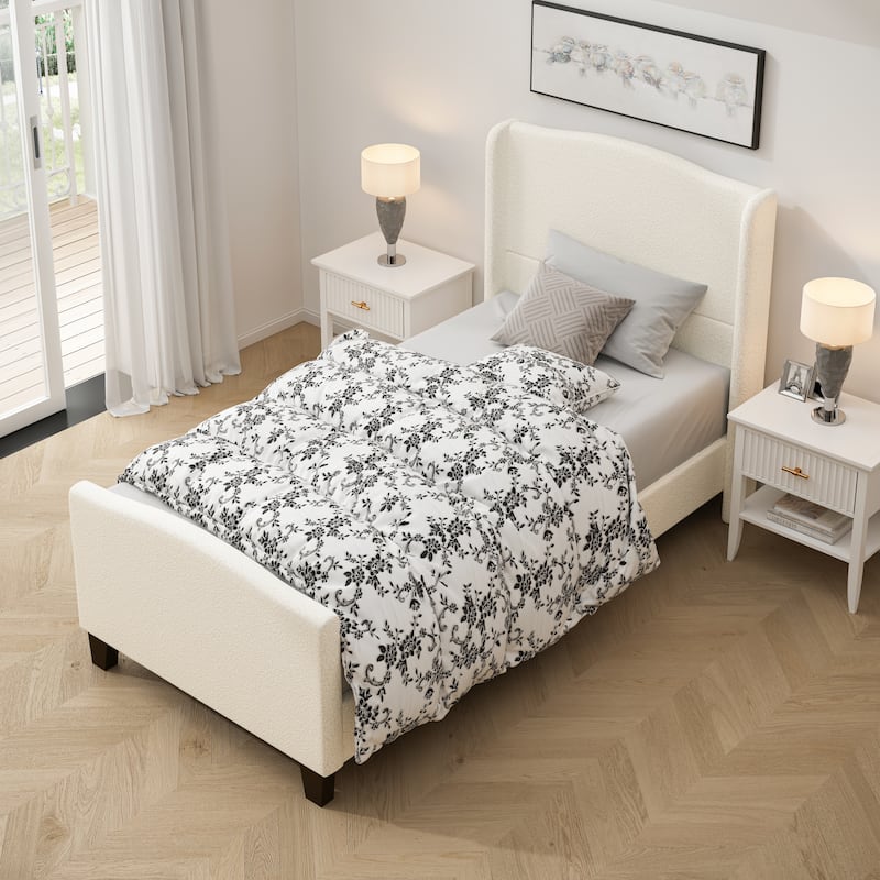GDFStudio - Jane 49.21" High Back Upholstered Headboard Bed Frame with High Footboard