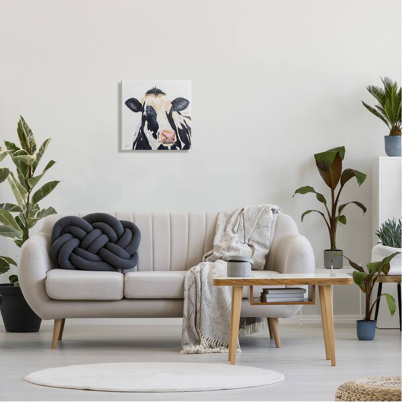Stupell Farm Cow Cattle Closeup Country Animal Portrait Canvas Wall Art - White