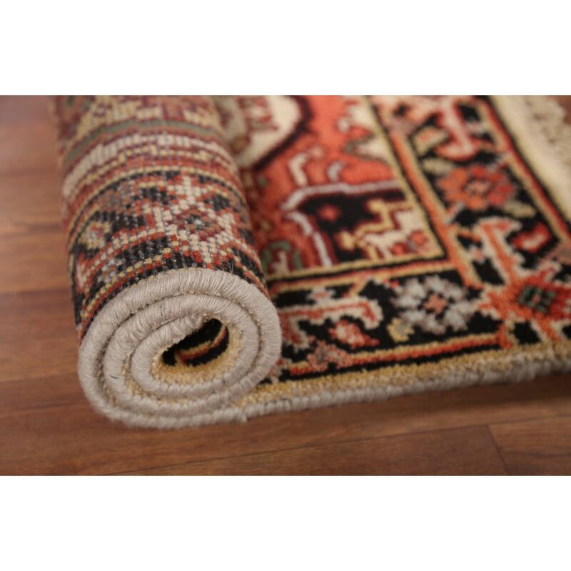 Geometric Heriz Serapi Indian Rug Handmade Beige Foyer Wool Carpet - 2'0"x 3'0"