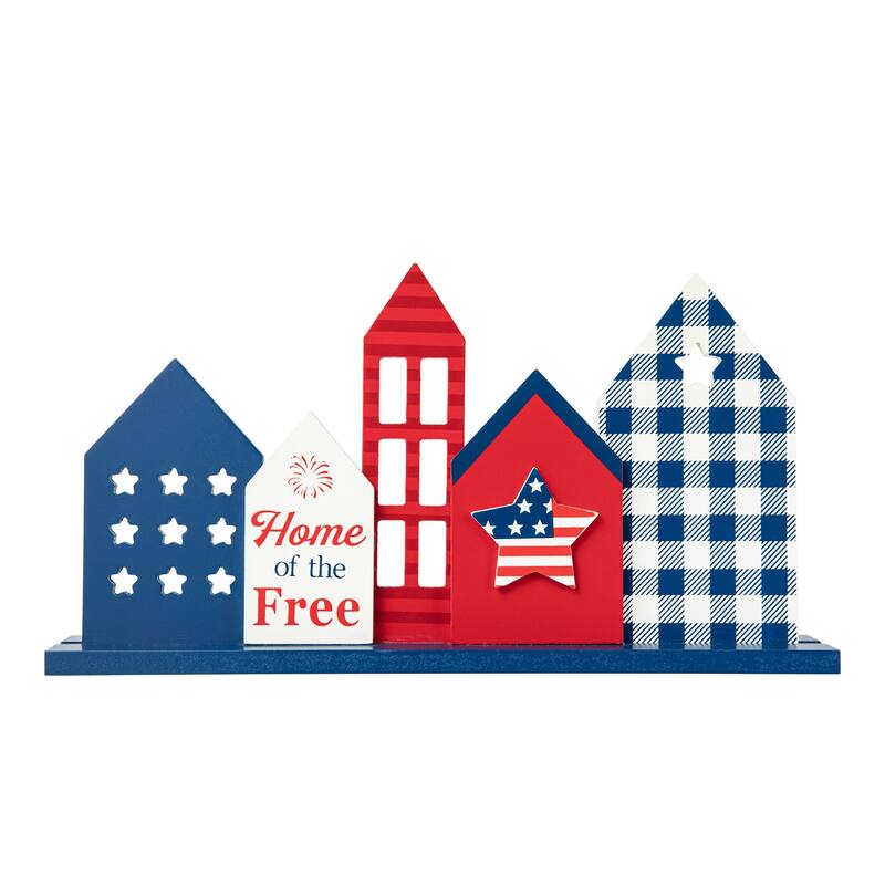 Glitzhome Wooden Patriotic/Americana Houses Stars Table Decor