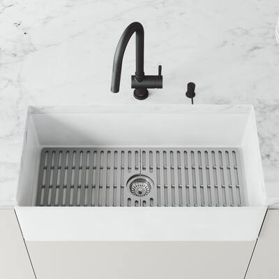 VIGO Matte Stone™ Single Bowl Flat Apron Farmhouse Kitchen Sink Set