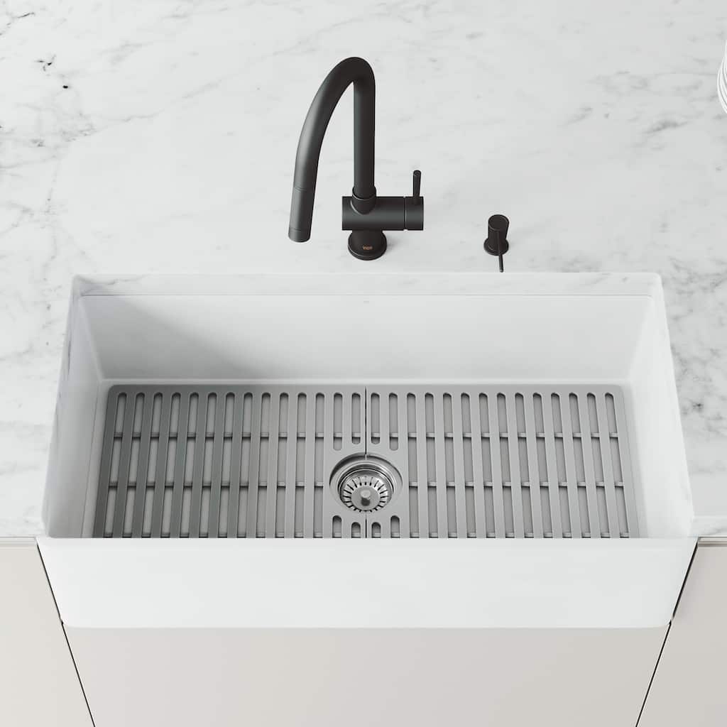 VIGO Matte Stone™ Single Bowl Flat Apron Farmhouse Kitchen Sink Set