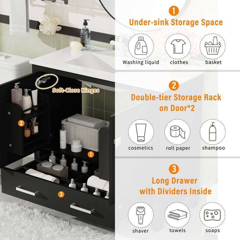 72"Bathroom Vanity with Sink, Soft-Close Doors, Double Storage Shelves & Divided Drawer -Bathroom Cabinet with Ample Storage