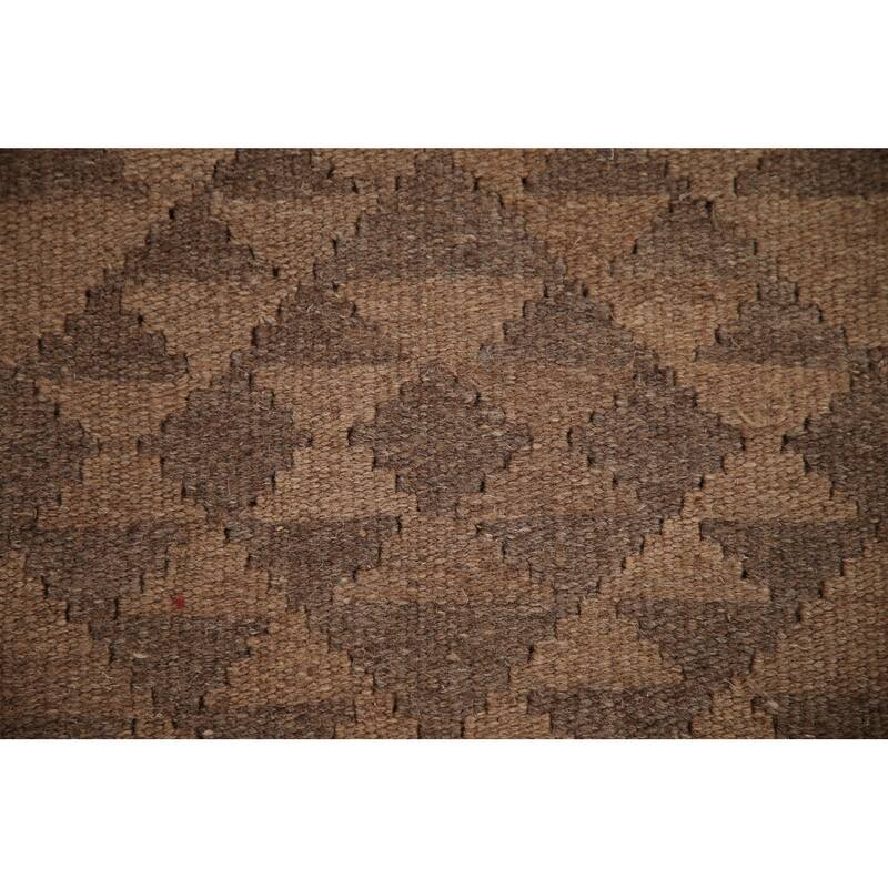Brown Kilim Oriental Area Rug Flat-weave Wool Carpet - 3'3" x 4'10"