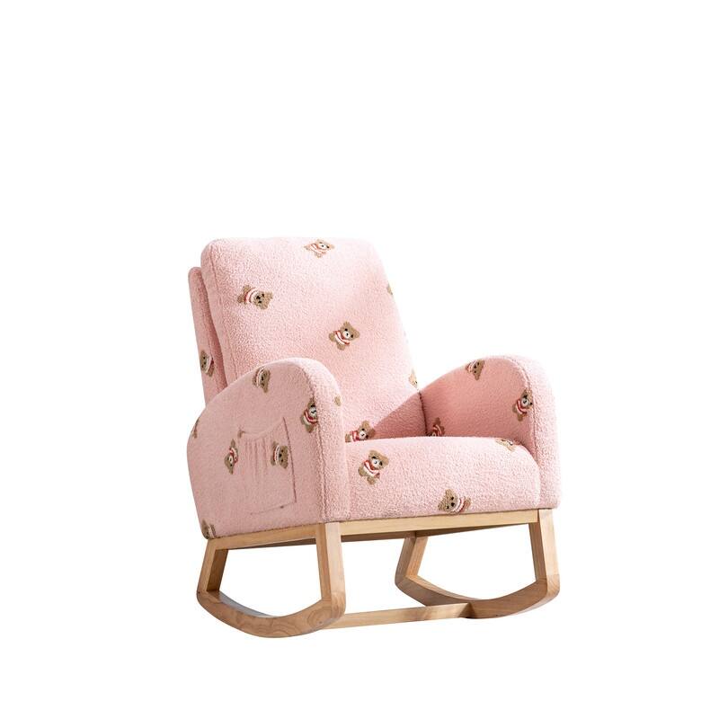 26.8"W Rocking Chair for Nursery, Boucle Nursery Chair With Side Pocket