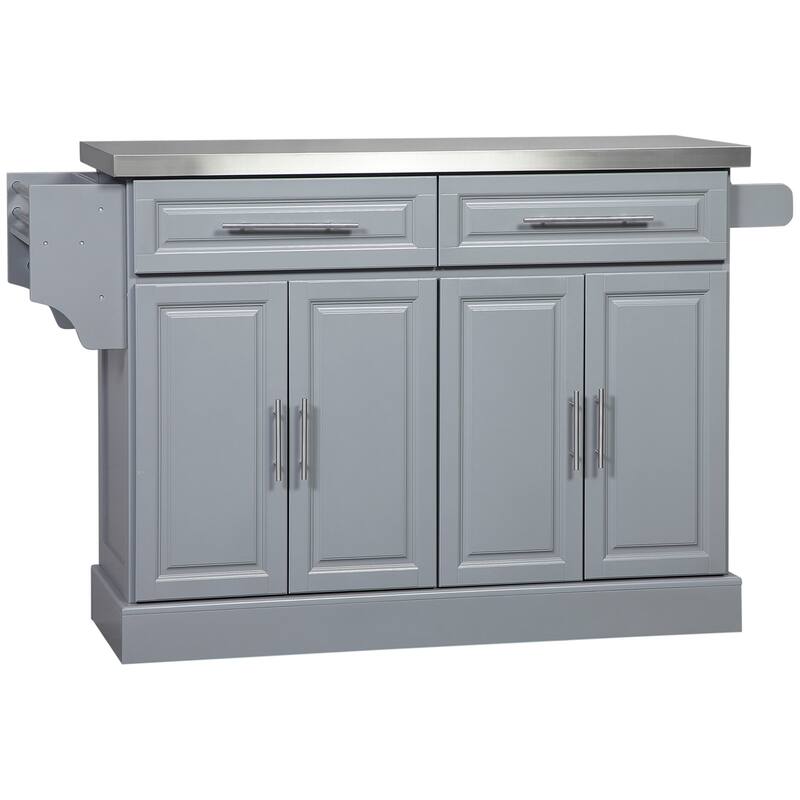 HOMCOM Rolling Kitchen Island with Storage, Portable Kitchen Cart with Stainless Steel Top, Gray - N/A