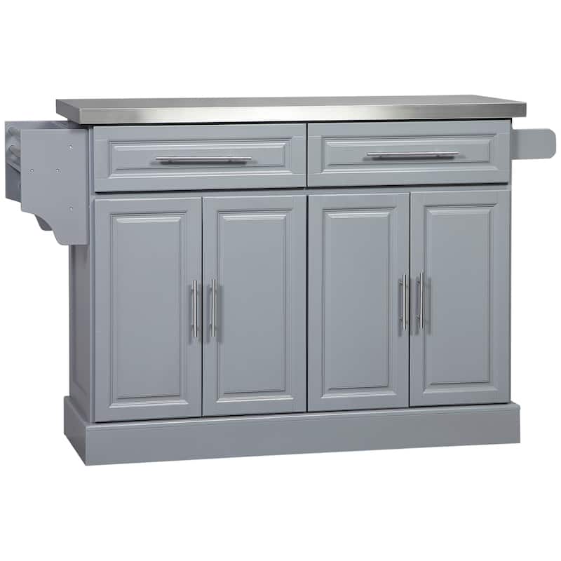 Rolling Kitchen Island with Storage, Portable Kitchen cart with Stainless Steel Top, 2 Drawers
