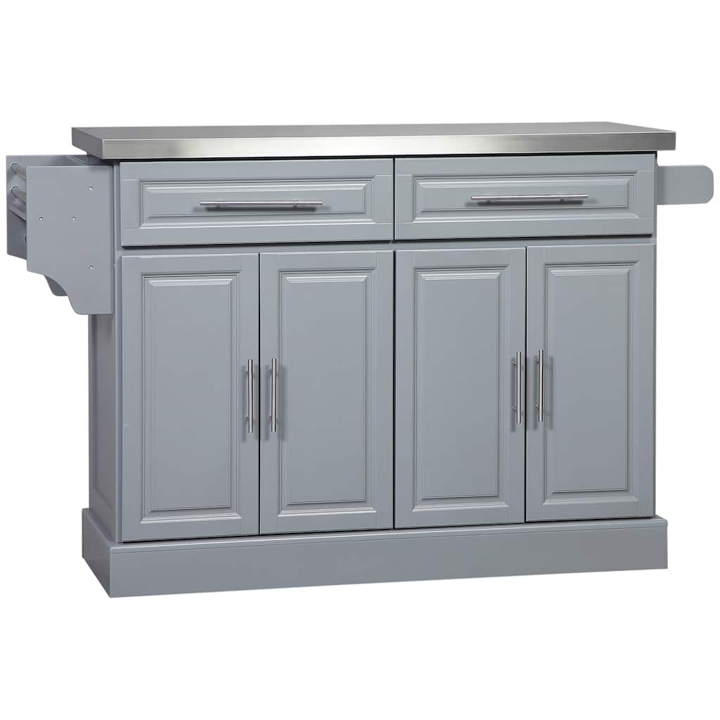 Rolling Kitchen Island with Storage, Portable Kitchen cart with Stainless Steel Top, 2 Drawers