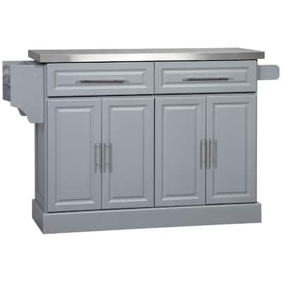 Rolling Stainless Steel Top Kitchen Cart with 2 Drawers & Shelves, Kitchen Island 4 on Wheels with Knife & Towel Rack