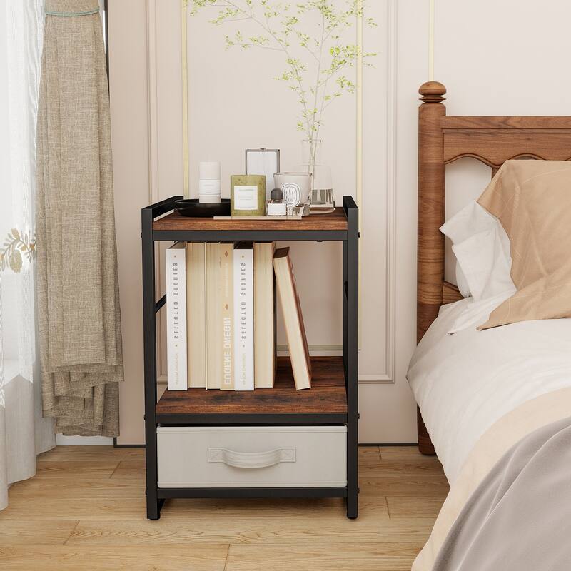 Gymax 2 PCS Nightstand Industrial Bedside Table w/ Open Storage Shelf