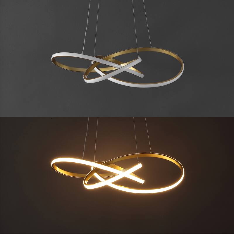 Circulo 25" Abstract Integrated LED Metal Adjustable Pendant, Black by JONATHAN Y