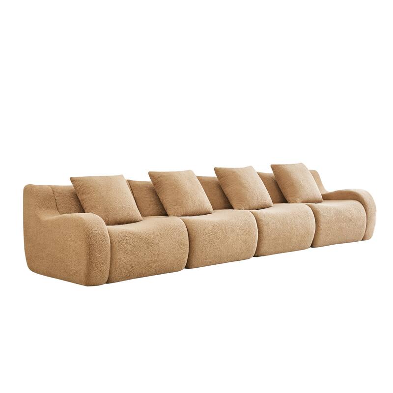 Anmytek Modern Plush 4-Seat Boneless Sofa - High-Quality Teddy Fabric, 32D High Density Sponge, No Assembly