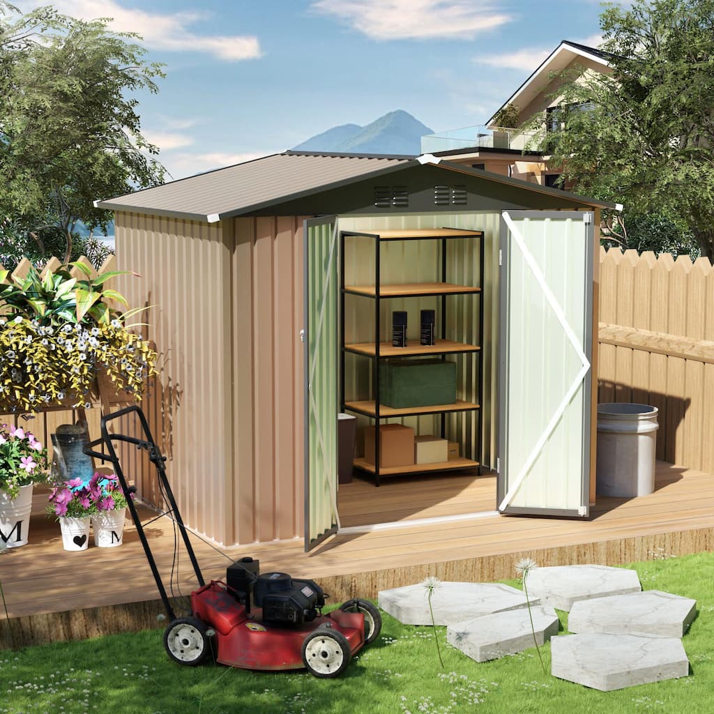 8x6 FT garden shed with Apex Roof for patio backyard use galvanized steel metal sheds storage house